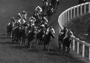 Jockey Prints: The field in The Derby passing the mile post, Phil Drake the eventual Derby Winner
