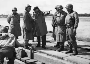 01463 Prints: Field Marshall Bernard Montgomery crossed the River Elbe during a visit to American 18th