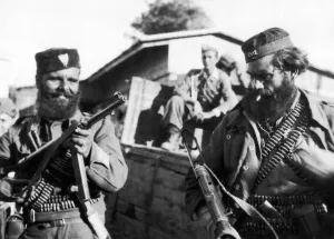00411 Prints: Fighting partisans of Greece, armed with modern weapons they have stolen from enemy