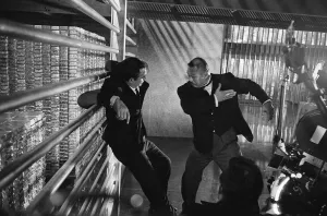 Film Goldfinger 1964 Sean Connery as James Bond 007 fighting with Goldfinger