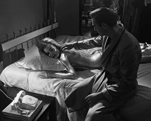 Film Goldfinger 1964 Shirley Eaton Sean Connery Pictured on set during filming