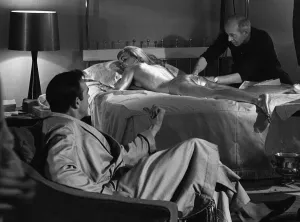 Film Goldfinger 1964 Shirley Eaton Sean Connery Pictured on set during filming
