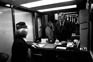 Film legend Michael Caine in Godrey Davies car hire office in Newcastle Central Station