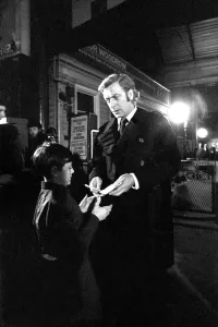 Film legend Michael Caine in Newcastle Central Station during the filming of Get Carter