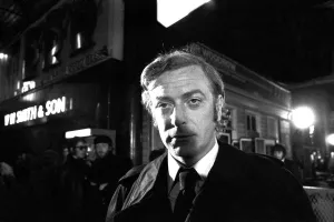 Film legend Michael Caine in Newcastle Central Station during the filming of Get Carter