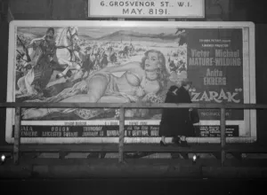 00537 Prints: A film poster featuring actress Anita Ekberg in the motion picture Zarak was described as