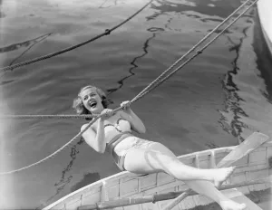 Film Star Pamela Deeming on the river Thames at Twickenham. 1949