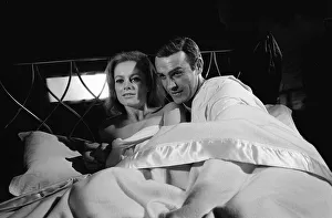 Film Thunderball 1965 Sean Connery and Luciana Paluzzi Filming bed scene James Bond