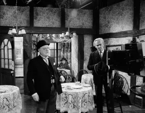 Filming of the BBC television series Dads Army showing a scene in the episode