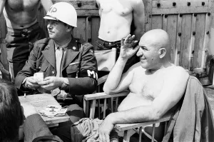 Topless Prints: Filming of The Dirty Dozen'on location at the 13th Century Ashridge College