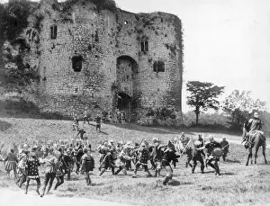 Castle Prints: Filming of silent film Ivanhoe, on location at Chepstow Castle (Welsh: Cas-gwent)