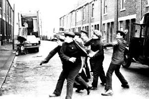 Filming of the television programme When the Boat Comes In on location in North Shields