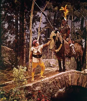 00006 Prints: Films Wonderful World of the Brothers Grimm Terry Thomas Actor sitting on horseback in