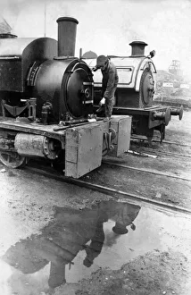 The final touches being made to a steam engine before the public arrive at Marley Hill