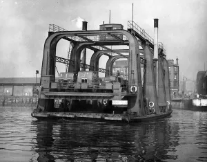 River Prints: Finnieston Vehicular Ferry 1955 Carrrying lorries across River Clyde Glasgow