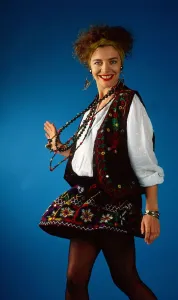 00192 Prints: Fiona Corke modelling skirt and waistcoat September 1989
