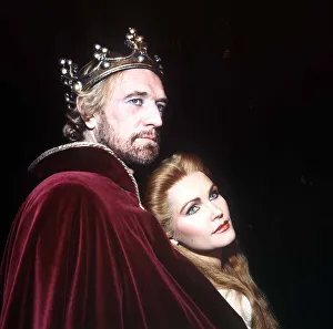 Beauty And Cosmetics Prints: Fiona Fullerton actress with Richard Harris in Camelot stage play, November 1982