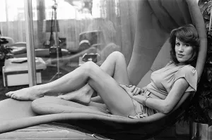 Fiona Richmond, model and actress, pictured at her flat in London, 1st August 1976
