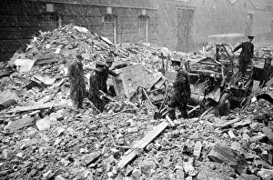 Fire appliances trapped and burnt after the night of bombing on 29th December 1940