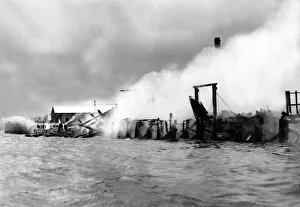 Fire floats lay alongside the quay to fight the blaze from the Newcastle riverside