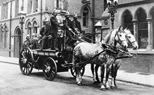 Firefighter Prints: Firefighters from Central aboard their horse draw Steam fire engine, 1900