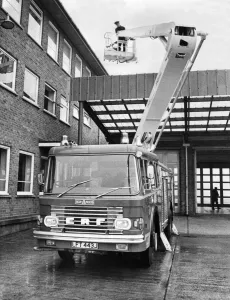 Firefighter Prints: Firefighters demonstrate the latest in fire engine equipment - Simon Snorkel the cherry