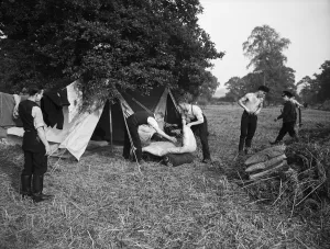 Sleeping Bag Prints: Firemen of the National Fire Service mobile column seen here camping in Northwood, London