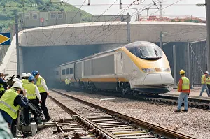 01520 Prints: The first Eurostar test train hauled through the Channel Tunnel from France to Britain