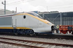 The first Eurostar test train hauled through the Channel Tunnel from France to Britain