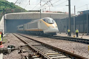 01520 Prints: The first Eurostar test train hauled through the Channel Tunnel from France to Britain