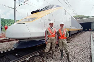 The first Eurostar test train hauled through the Channel Tunnel from France to Britain