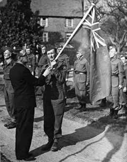 01449 Prints: First Home Guard in Britain to carry the red ensign of official parades will be