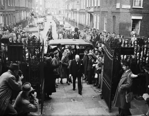 00743 Prints: First Lord of the Admiralty Winston Churchill attending the wedding of his son Randolph