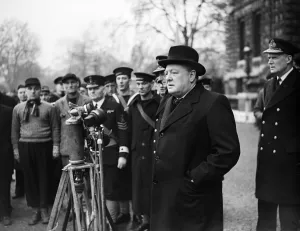 00743 Prints: First Lord of the Admiralty Winston Churchill inspecting sailors from HMS Hardy on Horse