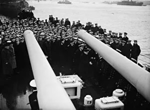 Defence Prints: First Lord of the Admiralty Winston Churchill visits HMS Exeter to welcome her home