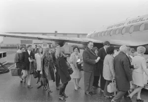 00325 Prints: The first plane load of Christmas trippers to fly direct from Coventry to Majorca left