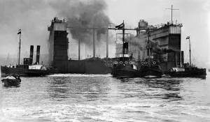 The first section of the Singapore floating dock leaving Wallsend on the first stage of