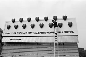 Images Dated 13th February 1985: First ever 'superside'advertising hoarding for contraceptives