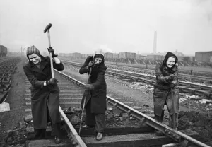 Rail Prints: Some of the first women gangers with LNER, busy at work in Sheffield on one of the train