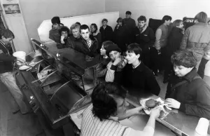 Fish and Chip Shop: Queues of schoolkids waiting to be served at Tony Burman