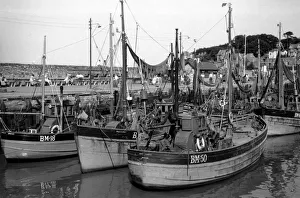 00014 Prints: Fishing fleet at Brixham, Devon laying idle in harbour during the fishermens strike