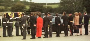 Coffins Prints: The flag draped coffin of Princess Diana arrives at Northolt Airport