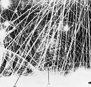 Flak over Brest. Tracer from German anti-aircraft gun fire depicted in a photo bomb image