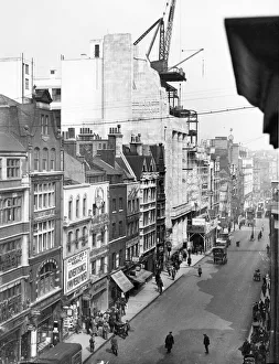 Scaffolding Prints: Fleet Street in London. Picture looks West to East towards towards where St