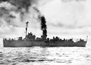 Smoke Prints: The Flower class corvette HMS Camellia (K31) getting up steam before escorting a convoy