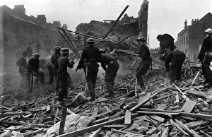 Flying Bomb Prints: Flying bomb incident in Southern England showing demolished houses