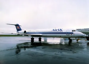 The Fokker 100 airliner / aircraft which was to be flown on the Newcastle Amsterdam route