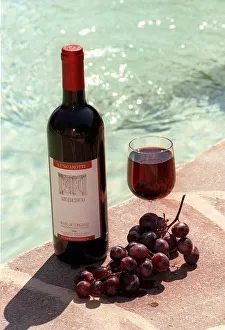 Wine Prints: Food and Drink Bottle of Italian Red Wine from Umbria with Grapes and Glass