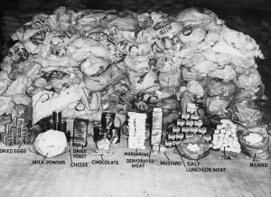 01473 Prints: Food supplies which R. A. F. Lancaster bombers carry to Dutch civilians