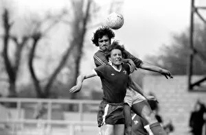 Images Dated 17th April 1977: Football: Chelsea vs. Nottingham Forest. Larry Lloyd outjumps steve Wicks